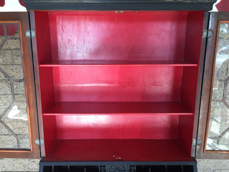 Nice Vintage Secretary Desk Painted Black And Red With Ball And Claw Feet [Photo 13]