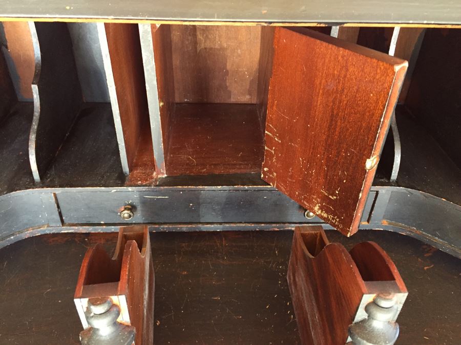 Nice Vintage Secretary Desk Painted Black And Red With Ball And Claw Feet [Photo 19]