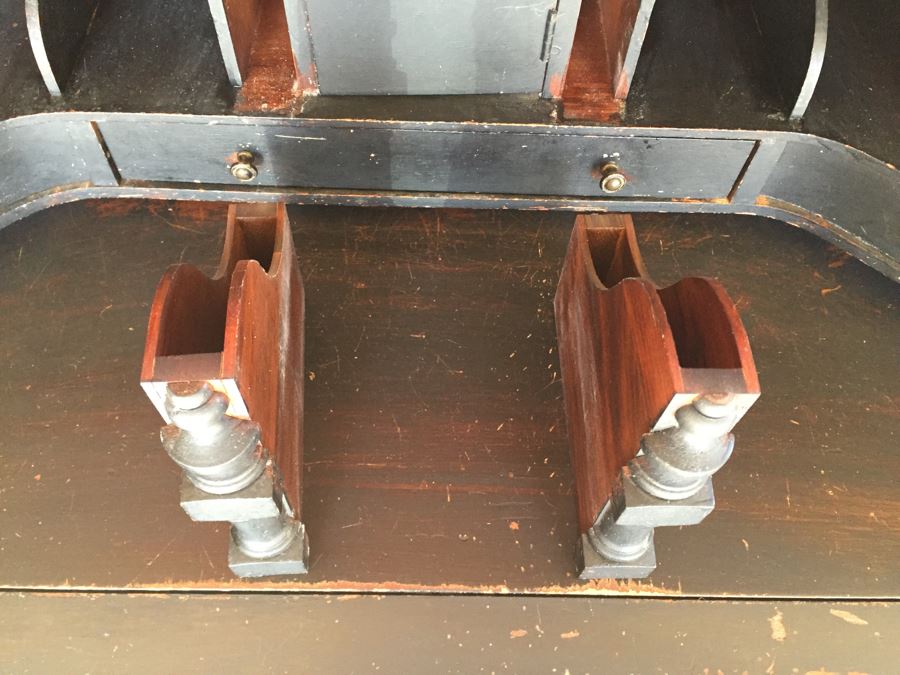 Nice Vintage Secretary Desk Painted Black And Red With Ball And Claw Feet [Photo 18]