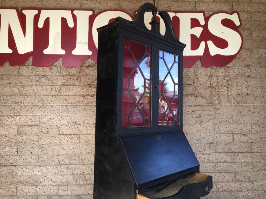 Nice Vintage Secretary Desk Painted Black And Red With Ball And Claw Feet [Photo 23]