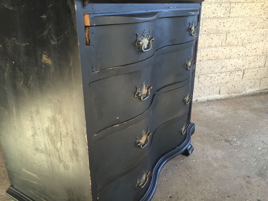 Nice Vintage Secretary Desk Painted Black And Red With Ball And Claw Feet [Photo 25]