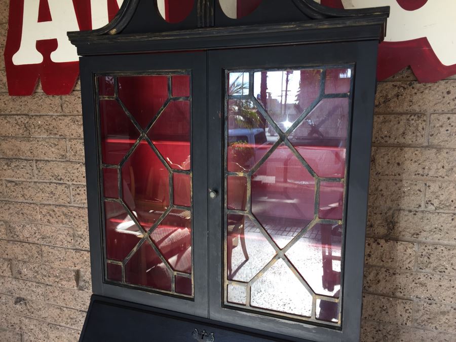 Nice Vintage Secretary Desk Painted Black And Red With Ball And Claw Feet [Photo 9]
