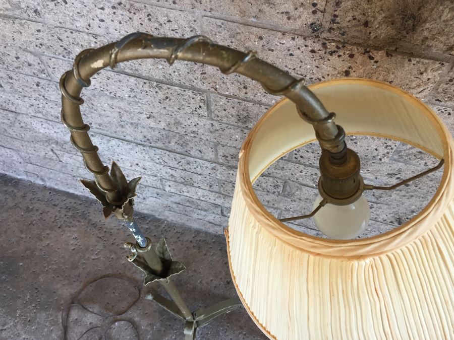 Impressive Gilt Wrought Iron Italian Floor Lamp With Floral And Vine Motif [Photo 15]