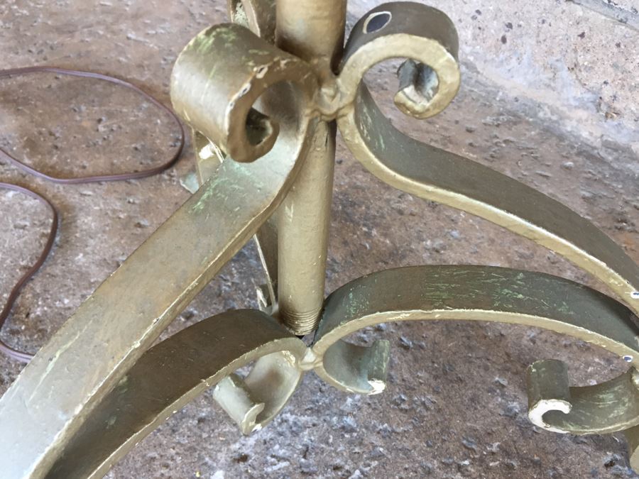 Impressive Gilt Wrought Iron Italian Floor Lamp With Floral And Vine Motif [Photo 11]