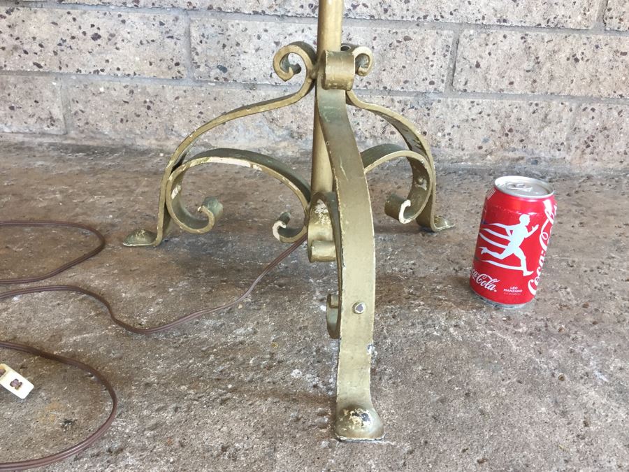 Impressive Gilt Wrought Iron Italian Floor Lamp With Floral And Vine Motif [Photo 3]