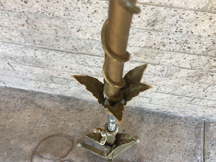 Impressive Gilt Wrought Iron Italian Floor Lamp With Floral And Vine Motif [Photo 5]