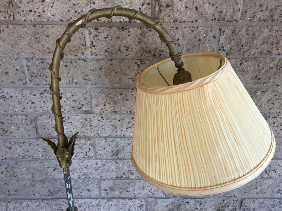 Impressive Gilt Wrought Iron Italian Floor Lamp With Floral And Vine Motif [Photo 2]