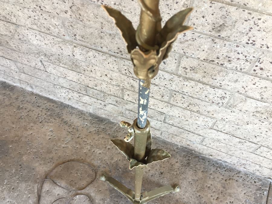 Impressive Gilt Wrought Iron Italian Floor Lamp With Floral And Vine Motif [Photo 14]