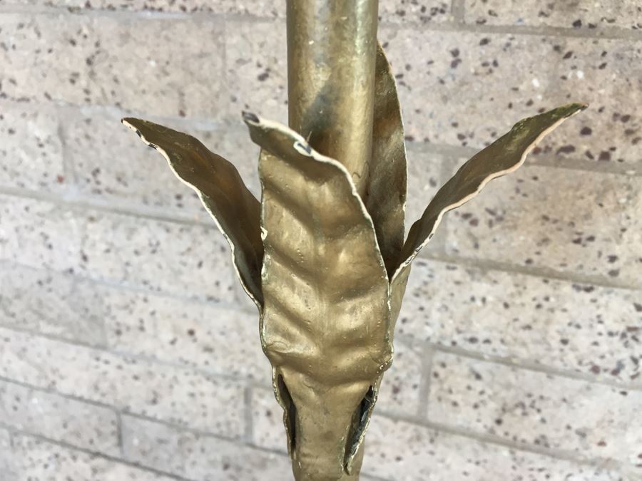 Impressive Gilt Wrought Iron Italian Floor Lamp With Floral And Vine Motif [Photo 12]