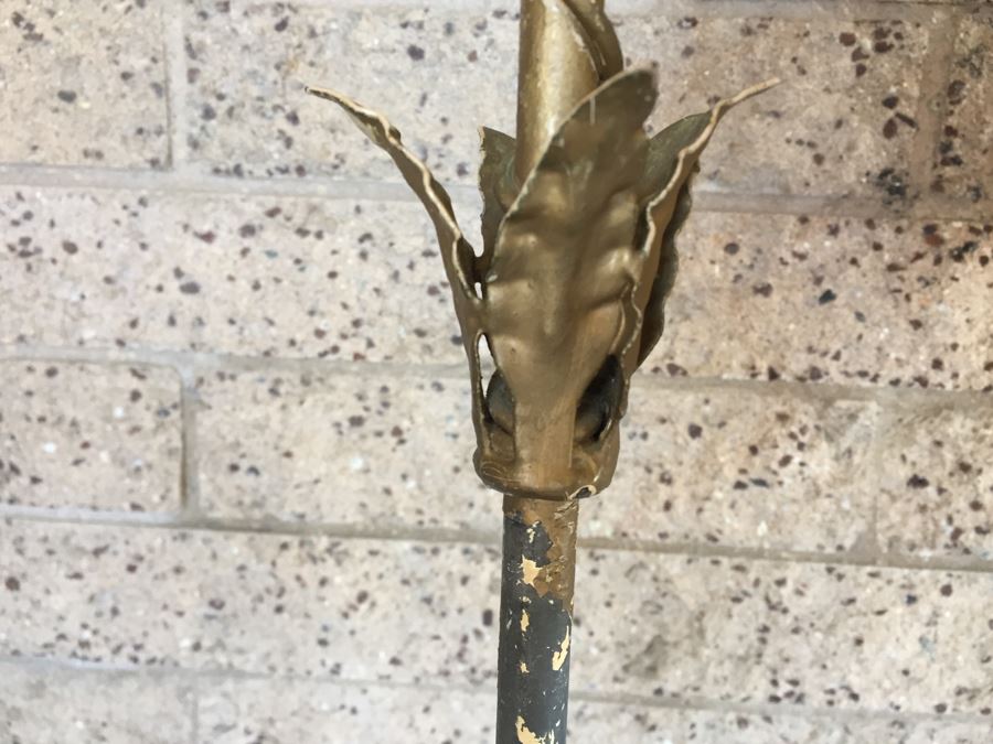 Impressive Gilt Wrought Iron Italian Floor Lamp With Floral And Vine Motif [Photo 6]