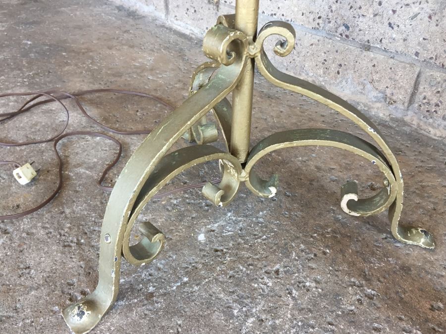 Impressive Gilt Wrought Iron Italian Floor Lamp With Floral And Vine Motif [Photo 10]