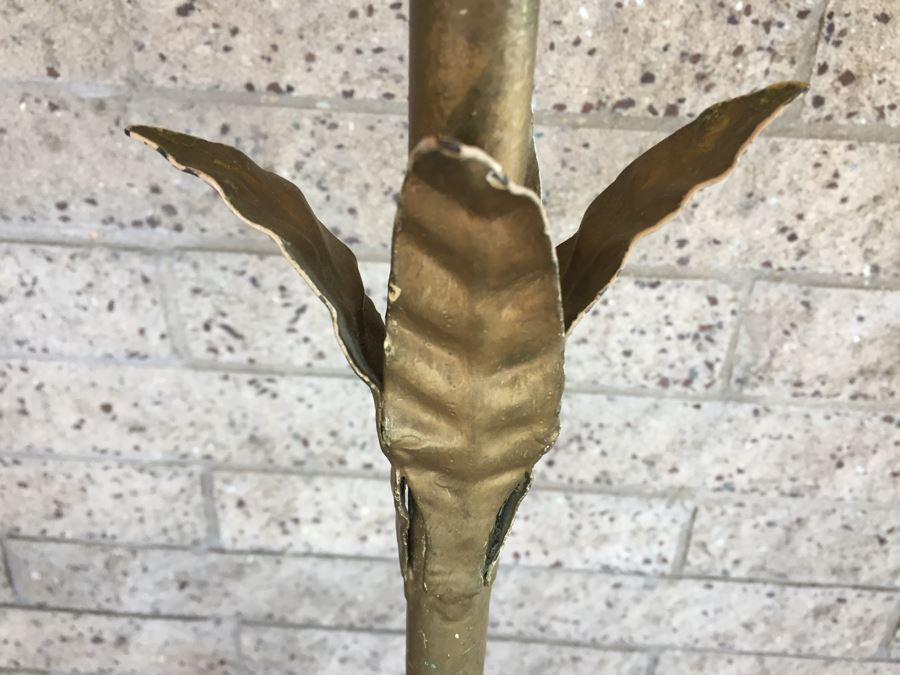 Impressive Gilt Wrought Iron Italian Floor Lamp With Floral And Vine Motif [Photo 9]