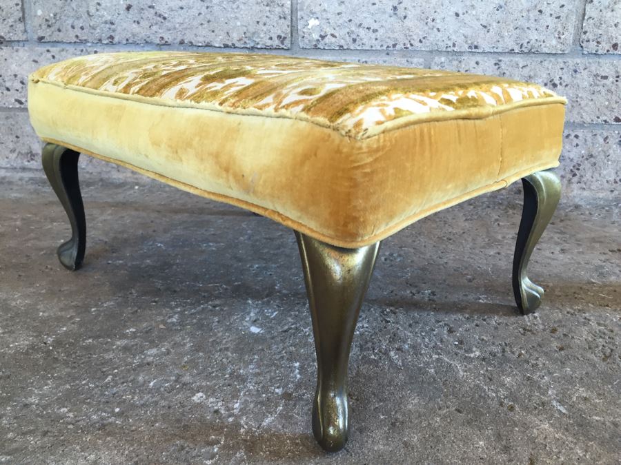 Vintage Upholstered Stool With Metal Queen Anne Legs [Photo 2]