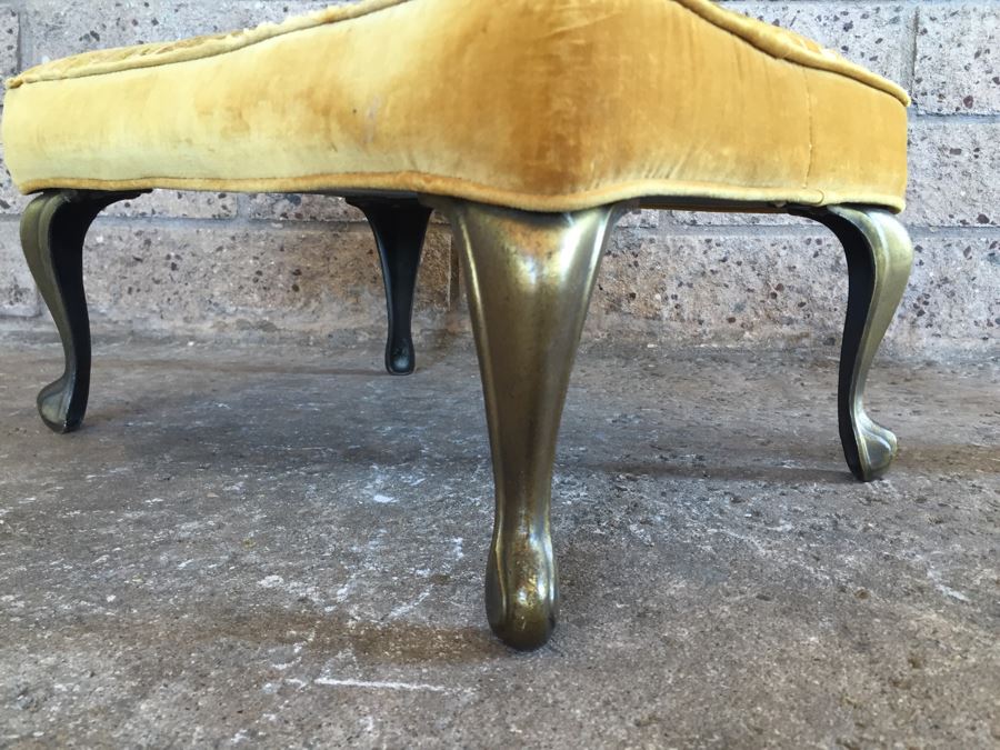 Vintage Upholstered Stool With Metal Queen Anne Legs [Photo 6]