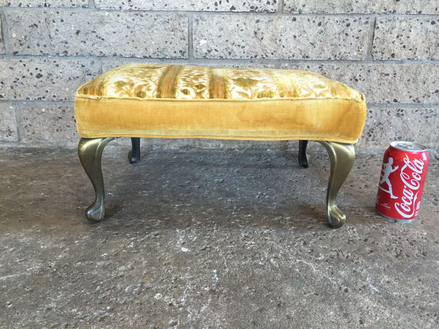 Vintage Upholstered Stool With Metal Queen Anne Legs [Photo 4]