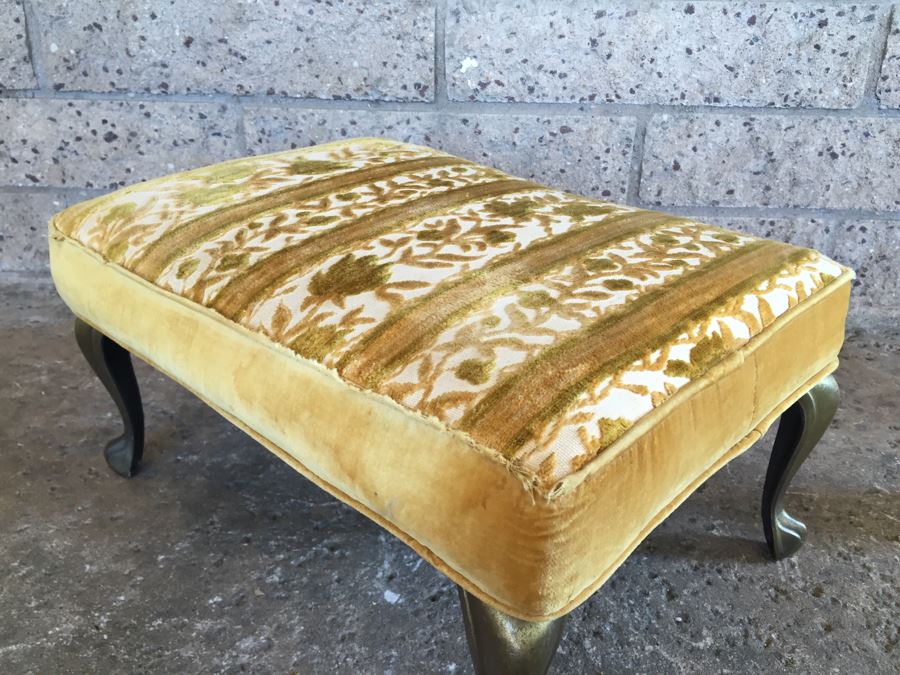 Vintage Upholstered Stool With Metal Queen Anne Legs [Photo 5]