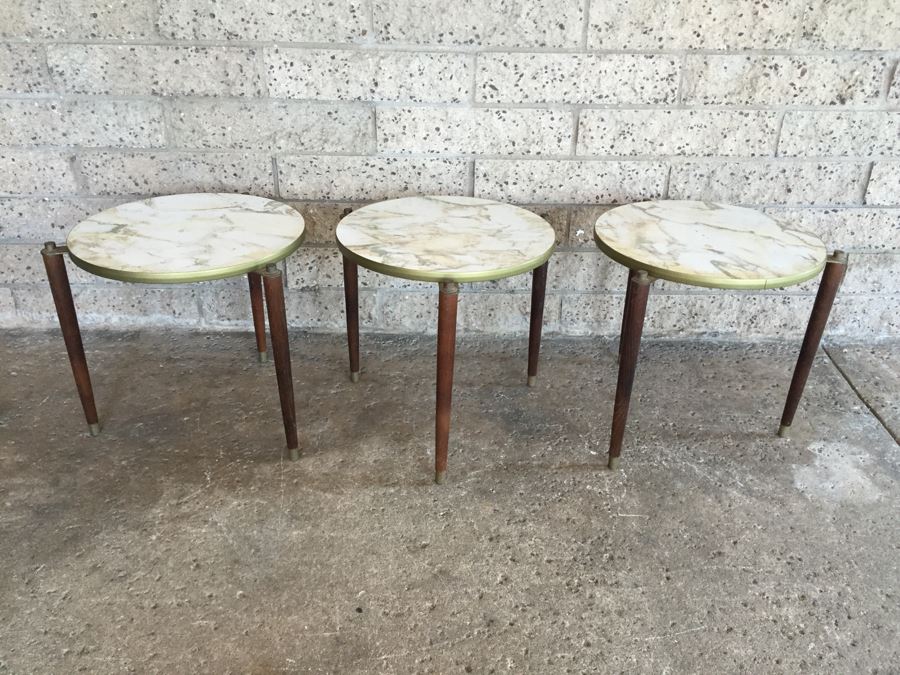 Mid-Century Nesting Tables With Wooden Legs (Note Table Is Particle Board Backed) [Photo 2]