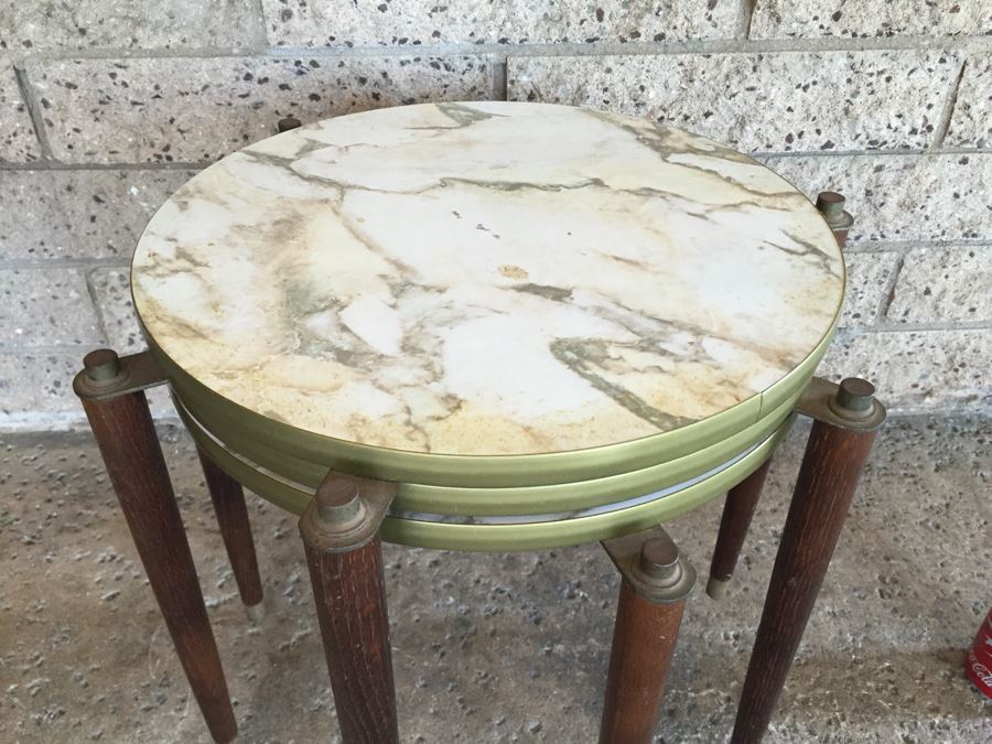 Mid-Century Nesting Tables With Wooden Legs (Note Table Is Particle Board Backed) [Photo 5]