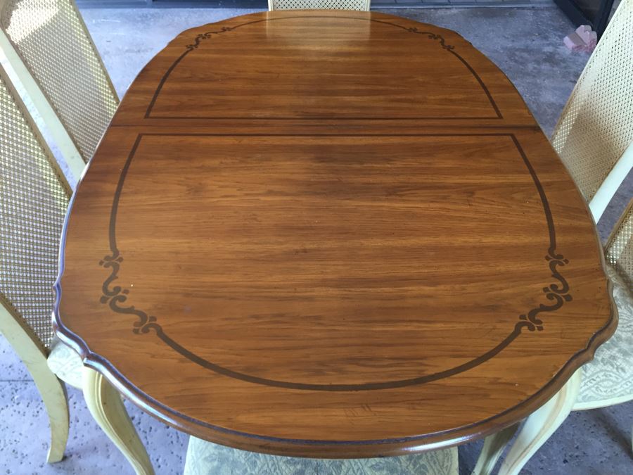 French Provincial Style Dining Table With One Leaf And 6 Cane Back Chairs [Photo 5]