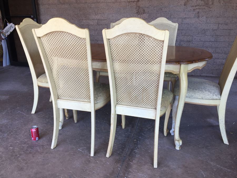 French Provincial Style Dining Table With One Leaf And 6 Cane Back Chairs [Photo 7]