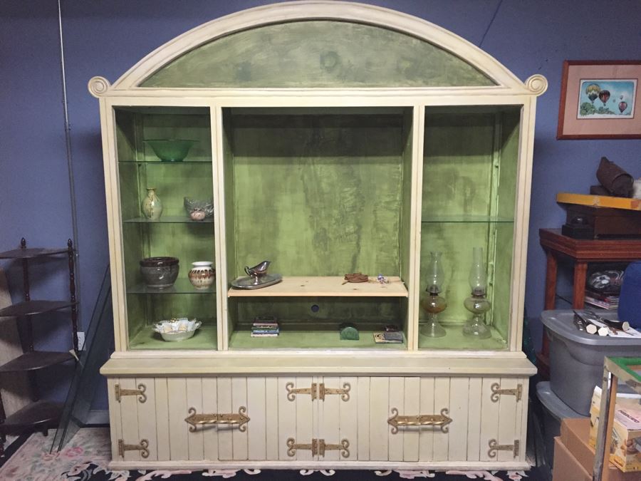 Nice Wooden Wall Unit With Bottom Credenza And Hutch With Domed Top