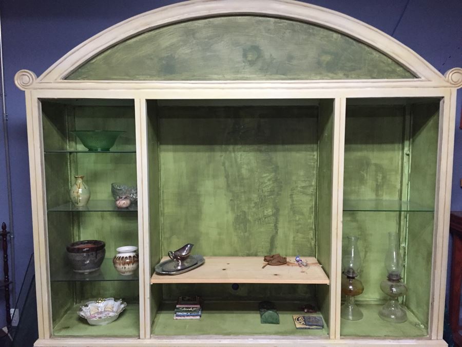 Nice Wooden Wall Unit With Bottom Credenza And Hutch With Domed Top [Photo 9]