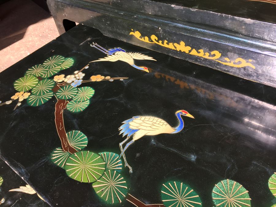 Set Of Hand Painted Chinese Nesting Tables Black Lacquer [Photo 15]
