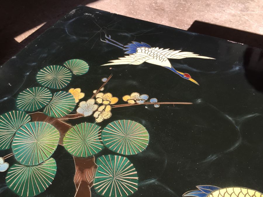 Set Of Hand Painted Chinese Nesting Tables Black Lacquer [Photo 13]