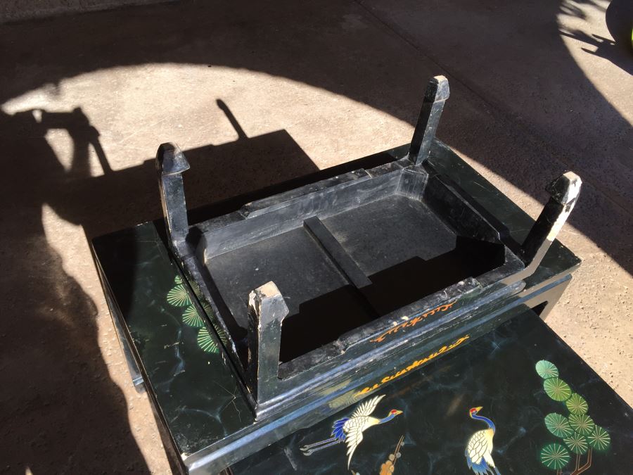 Set Of Hand Painted Chinese Nesting Tables Black Lacquer [Photo 27]