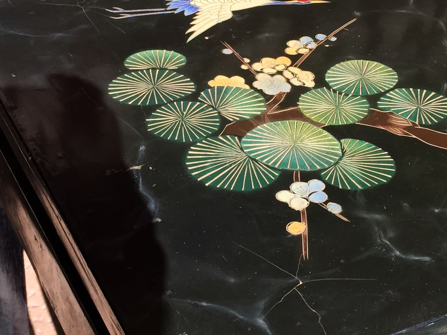 Set Of Hand Painted Chinese Nesting Tables Black Lacquer [Photo 24]