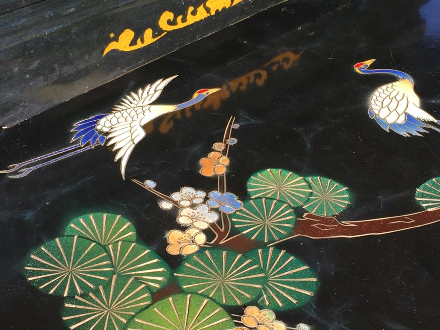 Set Of Hand Painted Chinese Nesting Tables Black Lacquer [Photo 25]