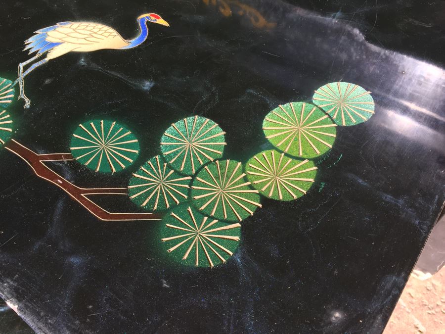 Set Of Hand Painted Chinese Nesting Tables Black Lacquer [Photo 14]