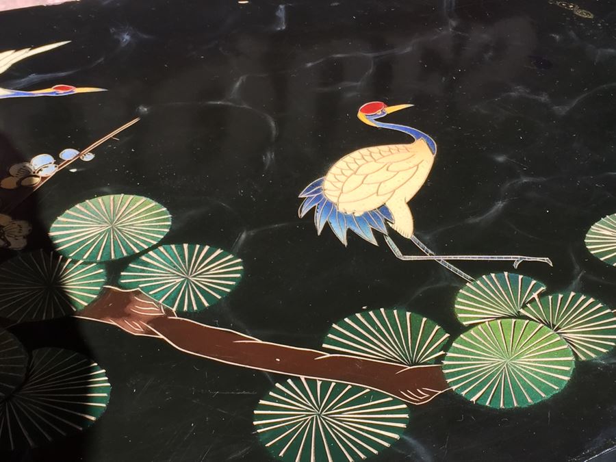 Set Of Hand Painted Chinese Nesting Tables Black Lacquer [Photo 23]