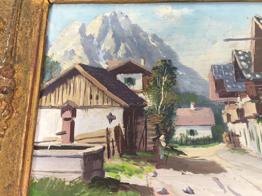 Pair Of Nicely Executed Original Oil Paintings On Board In Vintage Gilt Frames Signed By Artist Signature Illegible Munchen Germany [Photo 14]