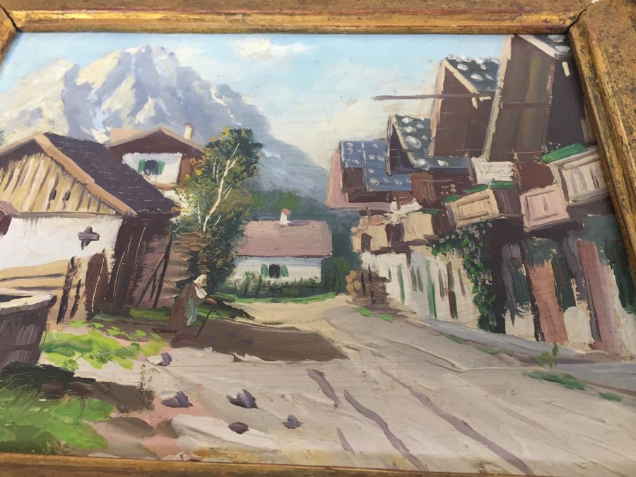 Pair Of Nicely Executed Original Oil Paintings On Board In Vintage Gilt Frames Signed By Artist Signature Illegible Munchen Germany [Photo 20]