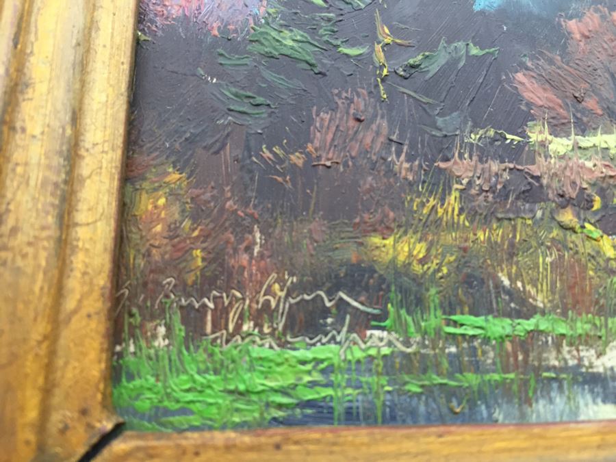 Pair Of Nicely Executed Original Oil Paintings On Board In Vintage Gilt Frames Signed By Artist Signature Illegible Munchen Germany [Photo 9]