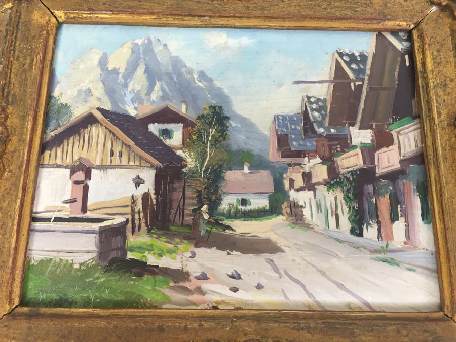 Pair Of Nicely Executed Original Oil Paintings On Board In Vintage Gilt Frames Signed By Artist Signature Illegible Munchen Germany [Photo 13]