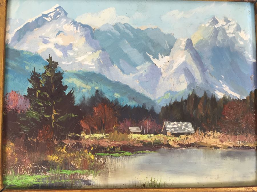 Pair Of Nicely Executed Original Oil Paintings On Board In Vintage Gilt Frames Signed By Artist Signature Illegible Munchen Germany [Photo 5]