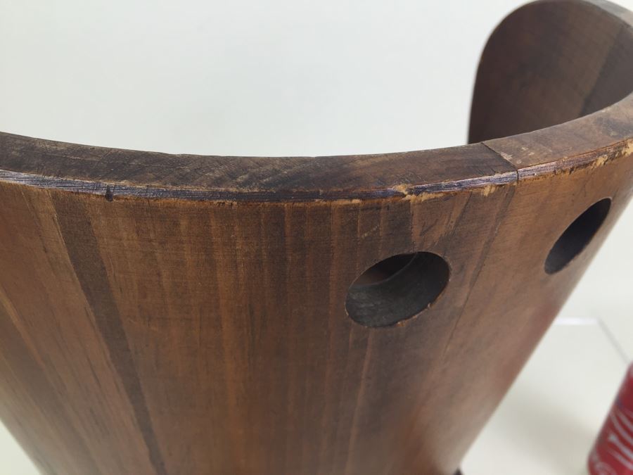 Vintage Childs Wood Barrel Rocking Chair Putney Vermont Basketville Striped Seat [Photo 11]