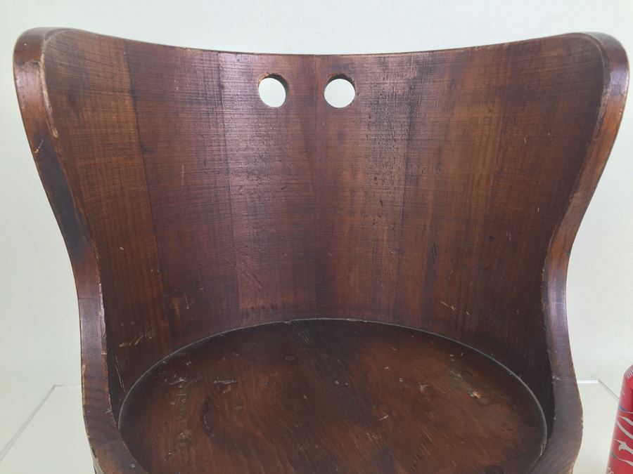 Vintage Childs Wood Barrel Rocking Chair Putney Vermont Basketville Striped Seat [Photo 5]