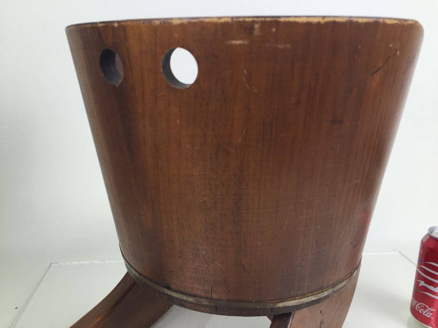 Vintage Childs Wood Barrel Rocking Chair Putney Vermont Basketville Striped Seat [Photo 8]