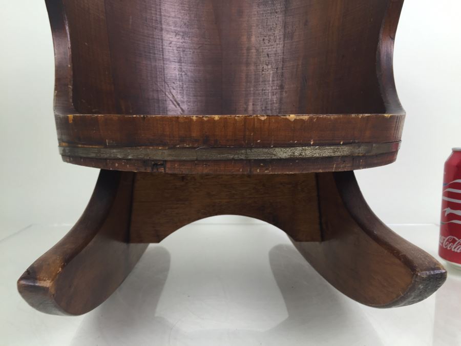 Vintage Childs Wood Barrel Rocking Chair Putney Vermont Basketville Striped Seat [Photo 6]