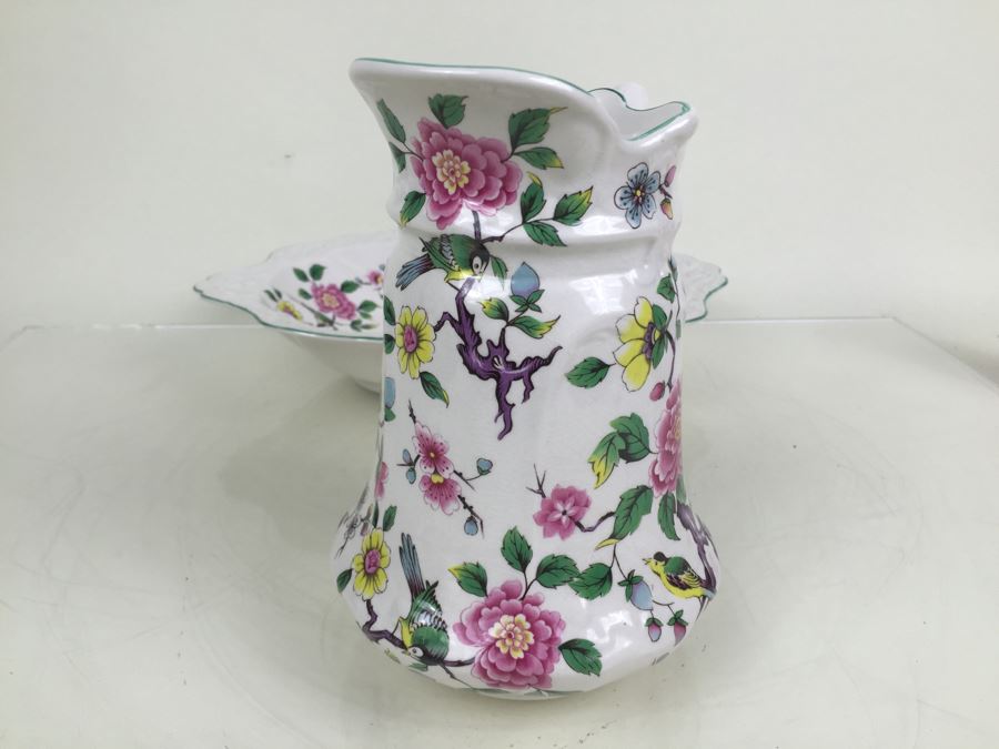 Antique Old Foley James Kent LTD Wash Bowl and Pitcher Chinese Rose From England [Photo 14]