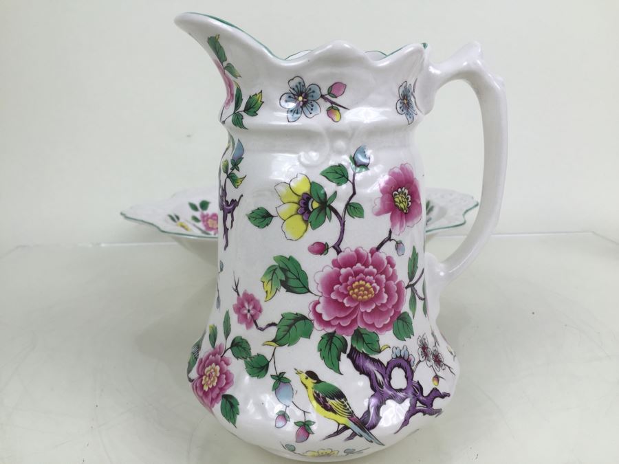 Antique Old Foley James Kent LTD Wash Bowl and Pitcher Chinese Rose From England [Photo 11]