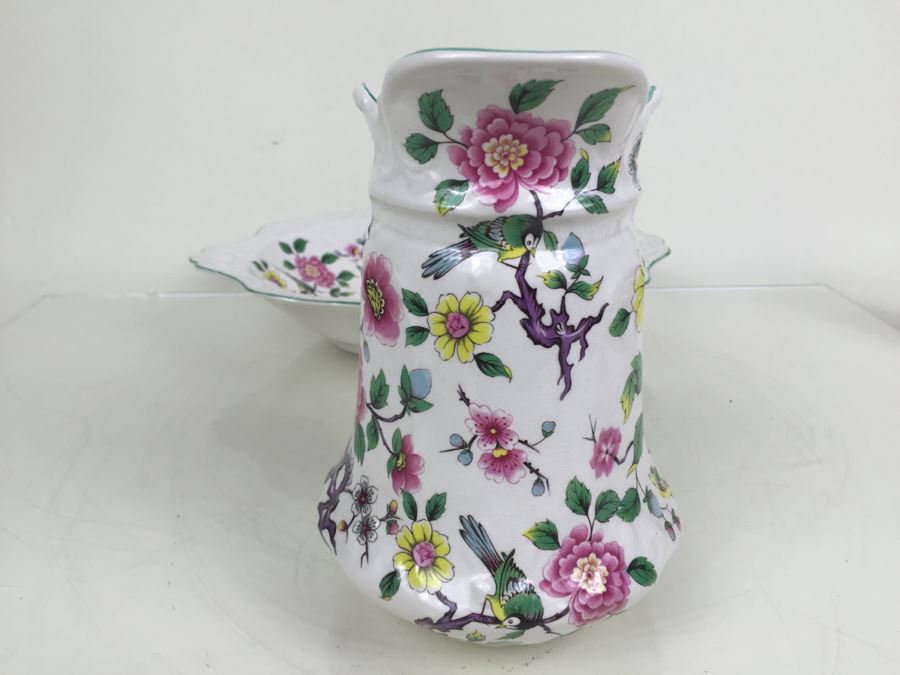 Antique Old Foley James Kent LTD Wash Bowl and Pitcher Chinese Rose From England [Photo 15]
