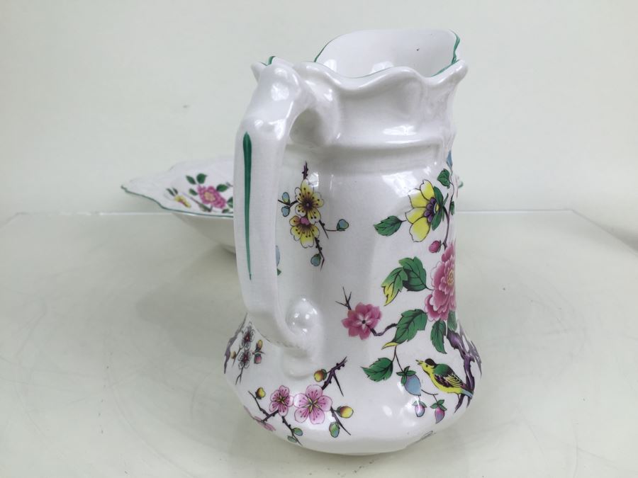 Antique Old Foley James Kent LTD Wash Bowl and Pitcher Chinese Rose From England [Photo 19]