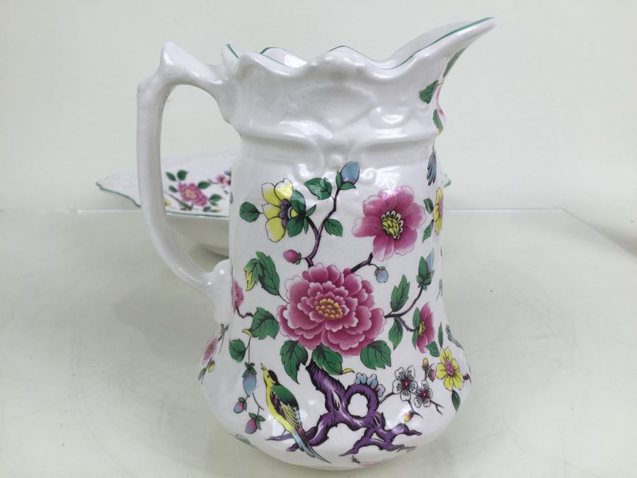 Antique Old Foley James Kent LTD Wash Bowl and Pitcher Chinese Rose From England [Photo 18]
