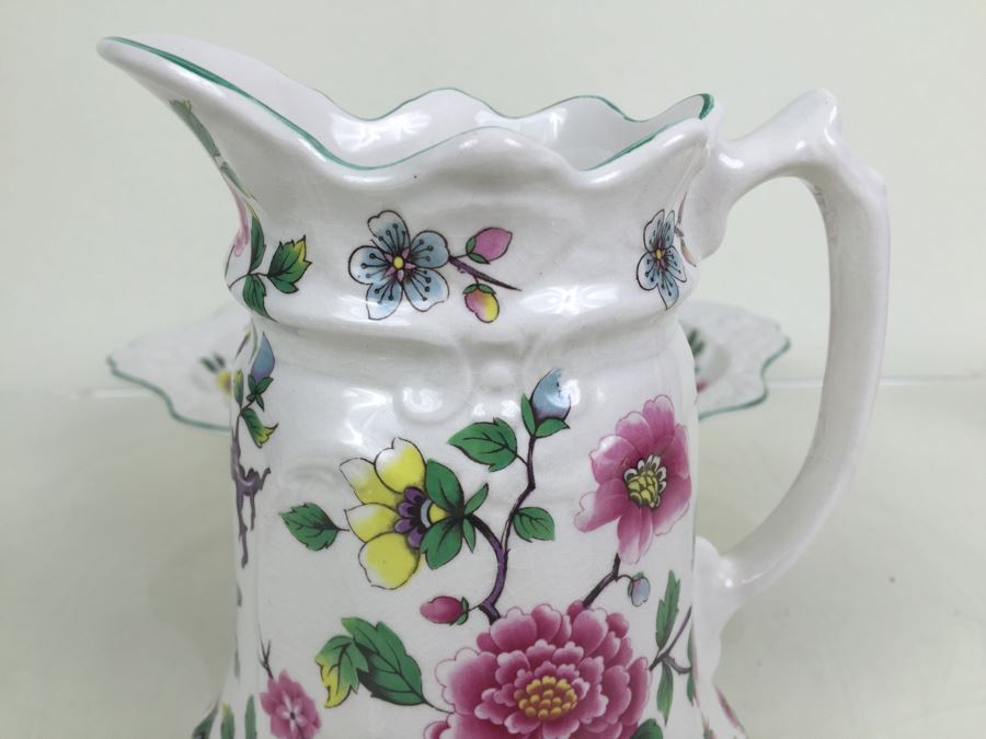 Antique Old Foley James Kent LTD Wash Bowl and Pitcher Chinese Rose From England [Photo 13]