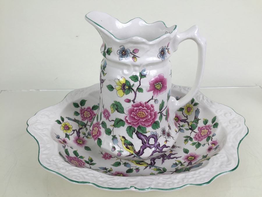 Antique Old Foley James Kent LTD Wash Bowl and Pitcher Chinese Rose From England