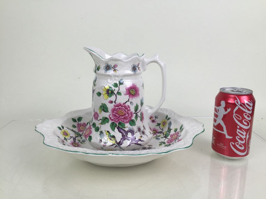 Antique Old Foley James Kent LTD Wash Bowl and Pitcher Chinese Rose From England [Photo 4]